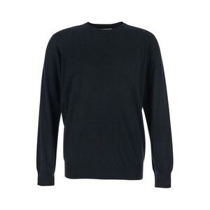 Kangra Men Black Crewneck Sweater With Ribbed Trims In Wool Man